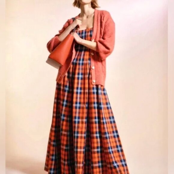 STAUD Wells Maxi Dress - Poppy Plaid Cotton Spring - Picture 4 of 12